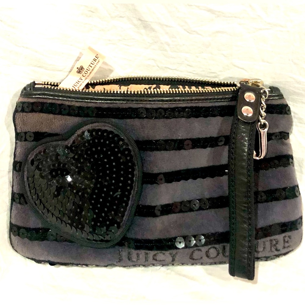 🦋JUICY COUTURE black sequined striped zippered wristlet/purse size 9x5 EUC - Picture 3 of 6